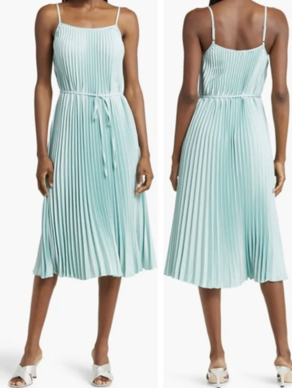 Sam Edelman Hammered Satin Plisse’ Dress Pleated IEU Mint Size Small NEW